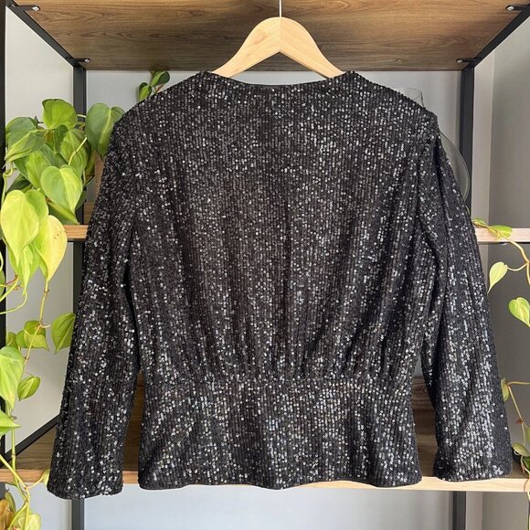 French Connection Sequin Wrap Top UK 12 Black New with Tags - Picture 7 of 9